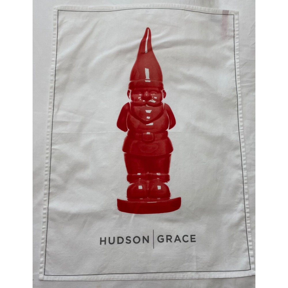 Hudson‎ Grace Tea Towels Red Holiday Gnome & Stacked Plates 2 Towels Italy- Flaw